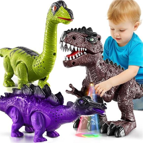 3 Pack Electrical Walking Dinosaur Toys for Toddlers 3-4 3-5 Years with Sound - Picture 2 of 7